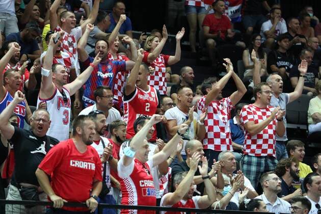 Germany v Croatia - Semi Final: 2020 FIBA Men s Olympic Qualifying Tournament Croatia fans cheer during the 2020 FIBA Men s Olympic Qualifying Tournament game between Germany and Croatia at Spaladium Arena on July 3, 2021 in Split, Croatia. IvoxCagalj PIXSELL