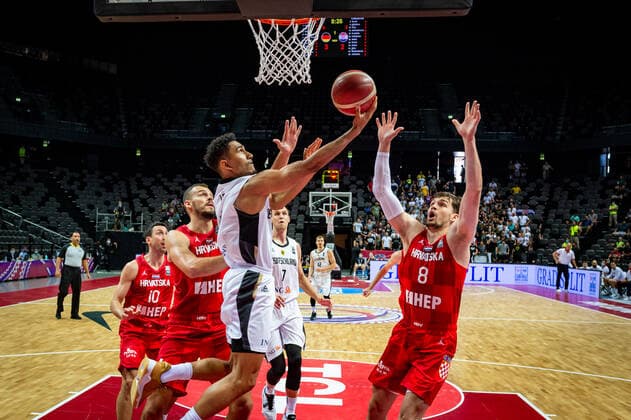 Basketball Split 03 07 2021 Olympic Qualifying FIBA Olympic Qualifying Tournament 2020 Semifinals Germany GER Croatia CRO Maodo Lo Germany, No 04 Mario Hezonja Croatia, No 08