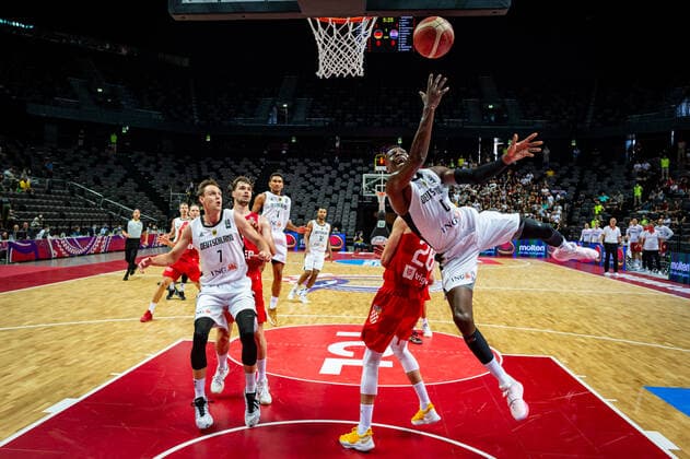 Basketball Split 03 07 2021 Olympic Qualification FIBA Olympic Qualifying Tournament 2020 Semifinals Germany GER Croatia CRO Isaac Bonga Germany, No 00 Luka Babic Croatia, No 26