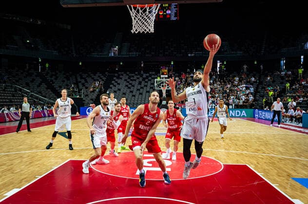 Basketball Split 03 07 2021 Olympic Qualifying FIBA Olympic Qualifying Tournament 2020 Semifinals Germany GER Croatia CRO Joshiko Saibou Germany, No 01 Miro Bilan Croatia, No 02