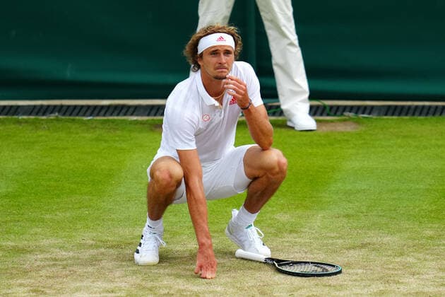 Mandatory Credit: Photo by Javier Garcia Shutterstock (12194408dt) Frustration for Alexander Zverev during his third round match Wimbledon Tennis Championships, Day 6, The All England Lawn Tennis and Croquet Club, London, UK - 03 Jul 2021 Wimbledon Tennis Championships, Day 6, The All England Lawn Tennis and Croquet Club, London, UK - 03 Jul 2021  Copyright: xJavierxGarcia Shutterstockx 12194408dt