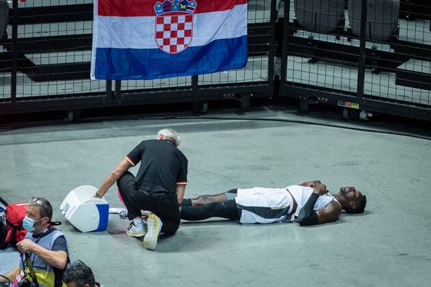 Basketball Split 03 07 2021 Olympic Qualifying FIBA Olympic Qualifying Tournament 2020 Semifinals Germany GER Croatia CRO Isaac Bonga Germany, No 00 verlatzt