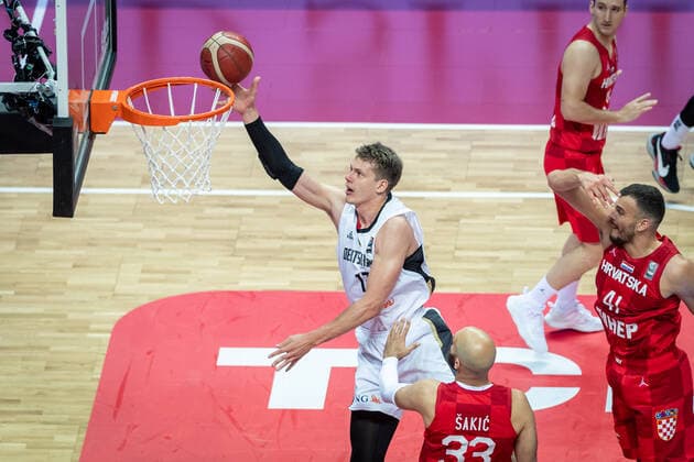 Basketball Split 03 07 2021 Olympic Qualification FIBA Olympic Qualifying Tournament 2020 Semifinals Germany GER Croatia CRO Moritz Wagner Germany, No 13 Zeljko Sakic Croatia, No 33 Ante Zizic Croatia, No 41