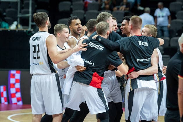 Basketball Split 03 07 2021 Olympic Qualification FIBA Olympic Qualifying Tournament 2020 Semifinals Germany GER Croatia CRO Jubel Deutschalnd after victory