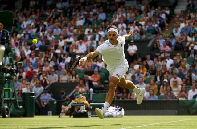 Mandatory Credit: Photo by Shutterstock (12194410bh) Roger Federer of Switzerland in action Wimbledon Tennis Championships, Day 6, The All England Lawn Tennis and Croquet Club, London, UK - 03 Jul 2021 Wimbledon Tennis Championships, Day 6, The All England Lawn Tennis and Croquet Club, London, UK - 03 Jul 2021  Copyright: xShutterstockx 12194410bh