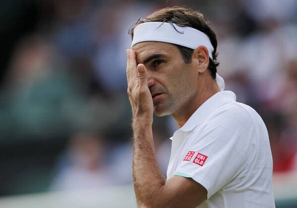 Mandatory Credit: Photo by Shutterstock (12194410as) Roger Federer of Switzerland in action Wimbledon Tennis Championships, Day 6, The All England Lawn Tennis and Croquet Club, London, UK - 03 Jul 2021 Wimbledon Tennis Championships, Day 6, The All England Lawn Tennis and Croquet Club, London, UK - 03 Jul 2021  Copyright: xShutterstockx 12194410as