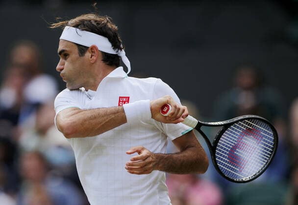 Mandatory Credit: Photo by Shutterstock (12194410ap) Roger Federer of Switzerland in action Wimbledon Tennis Championships, Day 6, The All England Lawn Tennis and Croquet Club, London, UK - 03 Jul 2021 Wimbledon Tennis Championships, Day 6, The All England Lawn Tennis and Croquet Club, London, UK - 03 Jul 2021  Copyright: xShutterstockx 12194410ap