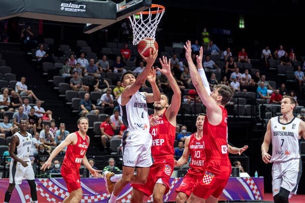 Basketball Split 03 07 2021 Olympic Qualifying FIBA Olympic Qualifying Tournament 2020 Semifinals Germany GER Croatia CRO Maodo Lo Germany, No 04 Ante Zizic Croatia, No 41