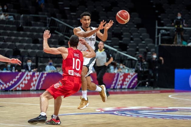 Basketball Split 03 07 2021 Olympic Qualifying FIBA Olympic Qualifying Tournament 2020 Semifinals Germany GER Croatia CRO Maodo Lo Germany, No 04 Roko Leni Ukic Croatia, No 10