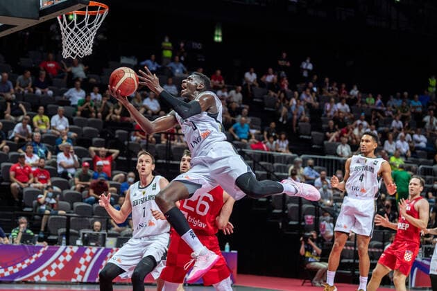 Basketball Split 03 07 2021 Olympic Qualification FIBA Olympic Qualifying Tournament 2020 Semifinals Germany GER Croatia CRO Isaac Bonga Germany, No 00 Luka Babic Croatia, No 26
