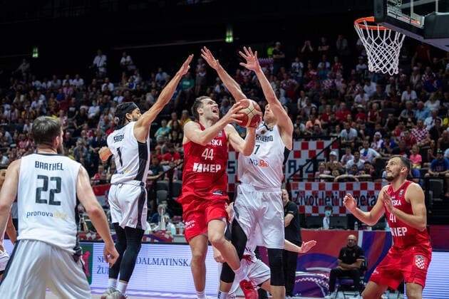 Basketball Split 03 07 2021 Olympic Qualifying FIBA Olympic Qualifying Tournament 2020 Semifinals Germany GER Croatia CRO Bojan Bogdanovic Croatia, No 44 Johannes Voigtmann Germany, No 07 Joshiko Saibou Germany, No 01
