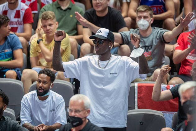Basketball Split 03 07 2021 Olympic Qualifying FIBA Olympic Qualifying Tournament 2020 Semifinals Germany GER Croatia CRO Dennis Schröder as spectator in the arena Cheering on the team