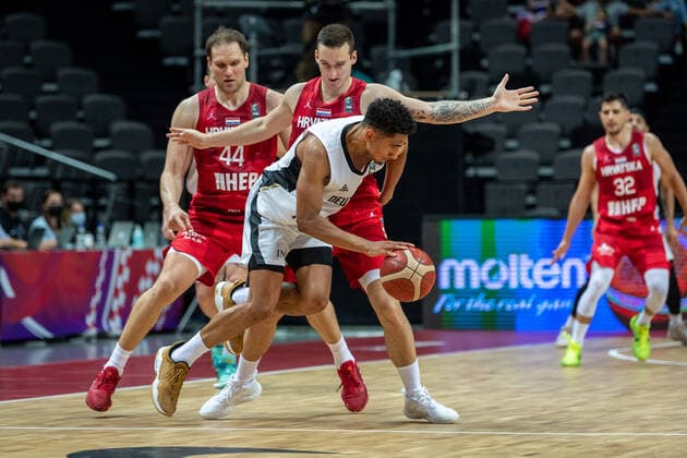 Basketball Split 03 07 2021 Olympic Qualifying FIBA Olympic Qualifying Tournament 2020 Semifinals Germany GER Croatia CRO Maodo Lo Germany, No 04 Antonio Jordano Croatia, No 55