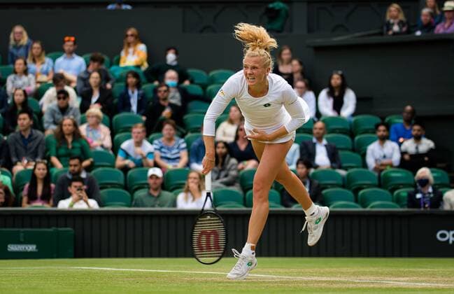Mandatory Credit: Photo by Rob Prange Shutterstock (12194627at) Katerina Siniakova of the Czech Republic in action during the third round at the 2021 Wimbledon Championships Grand Slam tennis tournament Wimbledon Tennis Championships, Day 6, The All England Lawn Tennis and Croquet Club, London, UK - 03 Jul 2021 Wimbledon Tennis Championships, Day 6, The All England Lawn Tennis and Croquet Club, London, UK - 03 Jul 2021  Copyright: xRobxPrange Shutterstockx 12194627at