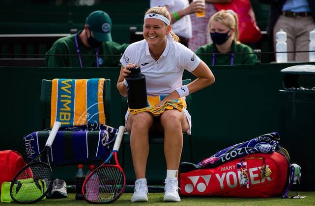 Mandatory Credit: Photo by Rob Prange Shutterstock (12194627bq) Marie Bouzkova of the Czech Republic playing doubles with Lucie Hradecka at the 2021 Wimbledon Championships Grand Slam tennis tournament Wimbledon Tennis Championships, Day 6, The All England Lawn Tennis and Croquet Club, London, UK - 03 Jul 2021 Wimbledon Tennis Championships, Day 6, The All England Lawn Tennis and Croquet Club, London, UK - 03 Jul 2021  Copyright: xRobxPrange Shutterstockx 12194627bq