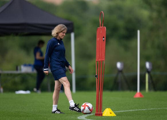 Great Britain Women Olympic football team Head coach Hege Riise during the Great Britain Women Olympic football team training camp at Loughborough University, Oakwood Drive, Loughborough on the 3 July 2021. Copyright: xAndyxRowlandx PMI-4268-0010