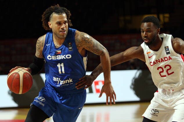 July 3, 2021, Victoria, BC, Canada: Canada s Andrew Wiggins, right, tries block the pass by Czech Republic s Blake Schilb during first half FIBA Men s Olympic Qualifying semi-final basketball action at Memorial Arena in Victoria, Saturday, July 3, 2021. Andrew Wiggins,Blake Schilb  - ZUMAc35_ 20210703_zaf_c35_015 Copyright: xChadxHipolitox