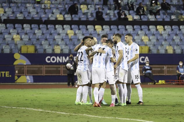 July 3, 2021, Goiania, Brazil: Lautaro Martinez, of Argentine National Soccer Team, celebrates his goal during soccer match between Argentina and Ecuador, valid for Quartas-Final of Copa America, at Pedro Ludovico Teixeira Olympic Stadium, in Goiania, on Saturday night (3). Argentina won 3-0.  Copyright: xLecoxVianax