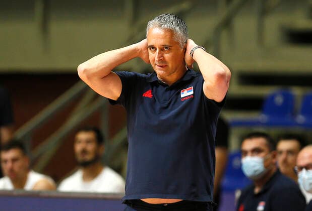 (210704) -- BELGRADE, July 4, 2021 -- Serbia s head coach Igor Kokoskov reacts during FIBA Olympic Qualifying Tournament basketball semi-final match between Serbia and Puerto Rico in Belgrade, Serbia on July 3, 2021. (Photo by Xinhua) (SP)SERBIA-BELGRADE-BASKETBALL-FIBA OQT-SEMI-FINALS-SERBIA VS PUERTO RICO PredragxMilosavljevic 