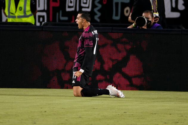 July 3, 2021, Los Angeles, California, USA: Mexico midfielder Rogelio Funes Mori (11) celebrates his goal during the first half of an International Friendly, Länderspiel, Nationalmannschaft soccer match between Nigeria and Mexico at the Los Angeles Memorial Coliseum in Los Angeles, Saturday, July. 3, 2021. Los Angeles USA - ZUMAc68_ 20210703_zaf_c68_004 Copyright: xRingoxChiux