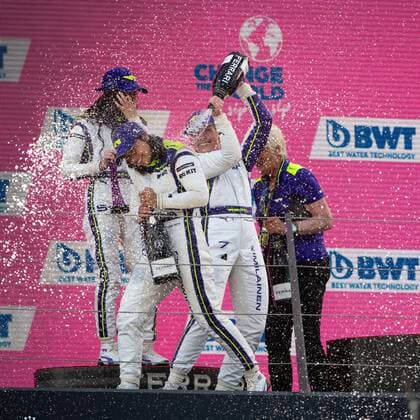 Emma Kimilaeinnen Ecurie W , Jamie Chadwick Veloce Racing, Irina Sidorkova W Series Academy celebrate on podium, W Series Female Formula W, AUT, Formula 1 Grand Prix of Austria, Red Bull Ring Spielberg, Race 9, Season 2021, 03 07 2021 AUT, Formula 1 Grand Prix of Austria, Red Bull Ring Spielberg, Race 9, Season 2021, 03 07 2021 Spielberg Copyright: xEibnerxPressefoto MichaelxMemmlex EP_MMR