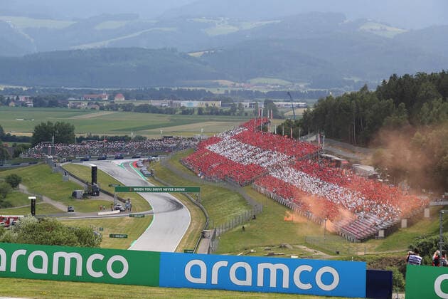 FORMULA 1 - GP of Austria 2021 SPIELBERG,AUSTRIA,04.JUL.21 - MOTORSPORTS, FORMULA 1 - Grand Prix of Austria, Red Bull Ring. Image shows an overview of the grandstand.  GEPAxpictures xManfredxBinder
