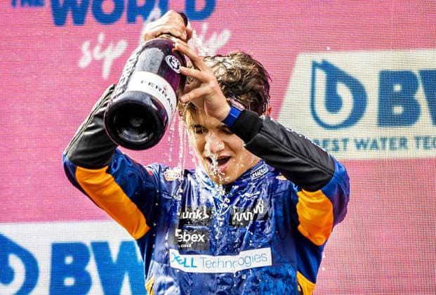 SPIELBERG Lando Norris McLaren on the podium after the Formula 1 Grand Prix of Austria The Grand Prix took place at the Red Bull Ring race track in the state of Styria REMKO DE WAAL W xVIxANPxSportx xxANPxIVx 433397026