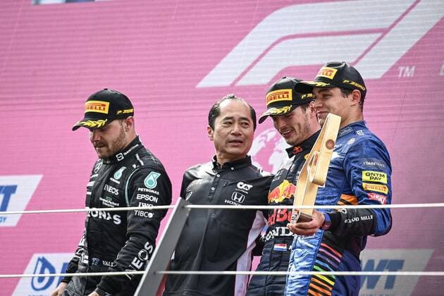 F1 Grand Prix of Austria 77 Valtteri Bottas (FIN, Mercedes-AMG Petronas F1 Team), Toyoharu Tanabe (JPN, Technical Director of Honda Racing F1), 33 Max Verstappen (NED, Red Bull Racing), 4 Lando Norris (GBR, McLaren F1 Team), F1 Grand Prix of Austria at Red Bull Ring on July 4, 2021 in Spielberg, Austria. (Photo by Christian Bruna EPA FIA Pool via HOCH ZWEI) Spielberg Austria Poolfoto HOCH ZWEI Pool EPA-EFE ,EDITORIAL USE ONLY
