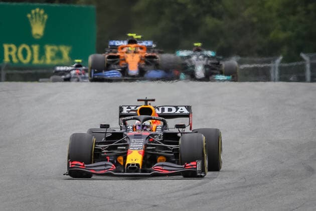 FORMULA 1 - GP of Austria 2021 SPIELBERG,AUSTRIA,04.JUL.21 - MOTORSPORTS, FORMULA 1 - Grand Prix of Austria, Red Bull Ring. Image shows Max Verstappen (NED Red Bull Racing) and Lando Norris (GBR McLaren).  GEPAxpictures xManfredxBinder