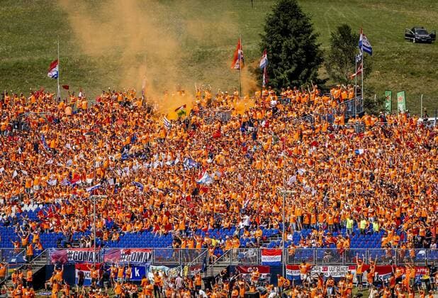 SPIELBERG Fans watch Red Bull Racing s Max Verstappen in action during the Formula 1 Austrian Grand Prix The Grand Prix took place at the Red Bull Ring race track in the state of Styria REMKO DE WAAL W xVIxANPxSportx xxANPxIVx 433398269