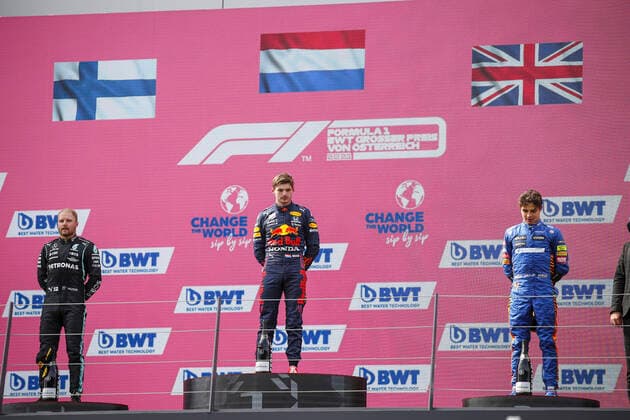 77 Valtteri Bottas FIN, Mercedes AMG Petronas F1 Team , 33 Max Verstappen NED, Red Bull Racing , 4 Lando Norris GBR, McLaren F1 Team , F1 Grand Prix of Austria at Red Bull Ring on July 4, 2021 in Spielberg, Austria Photo by HOCH ZWEI Spielberg Austria