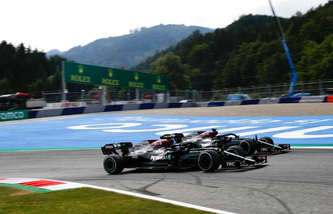 77 Valtteri Bottas FIN, Mercedes AMG Petronas F1 Team , 44 Lewis Hamilton GBR, Mercedes AMG Petronas F1 Team , F1 Grand Prix of Austria at Red Bull Ring on July 4, 2021 in Spielberg, Austria Photo by HOCH ZWEI Spielberg Austria