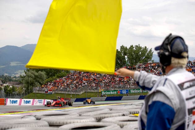 Yellow flag, 16 Charles Leclerc MON, Scuderia Ferrari Mission Winnow , F1 Grand Prix of Austria at Red Bull Ring on July 4, 2021 in Spielberg, Austria Photo by HOCH ZWEI Spielberg Austria