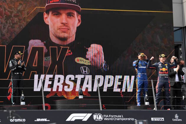 VERSTAPPEN Max F1 Team Red Bull Racing winner formula one at the Austriaring race two at the award ceremony F1 season 2021 GP of Austria on 04 July 2021 in Spielberg