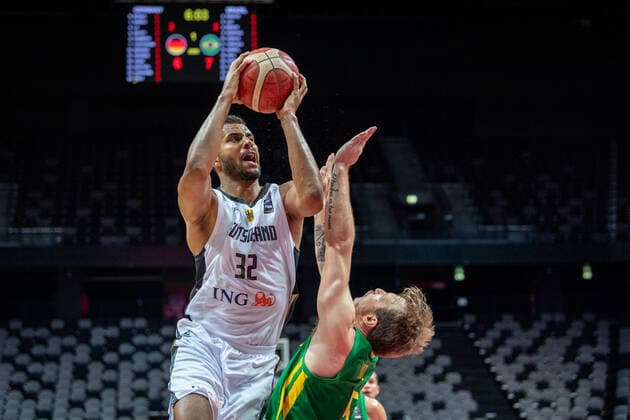 Basketball Split 04 07 2021 Olympic Qualification FIBA Olympic Qualifying Tournament 2020 Final Germany GER Brazil BRA Johannes Thiemann Germany, No 32 Rafael Luz Brazil, No 05