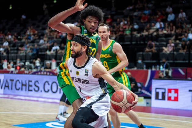 Basketball Split 04 07 2021 Olympic Qualification FIBA Olympic Qualifying Tournament 2020 Final Germany GER Brazil BRA Joshiko Saibou Germany, No 01 Bruno Caboclo Brazil, No 50