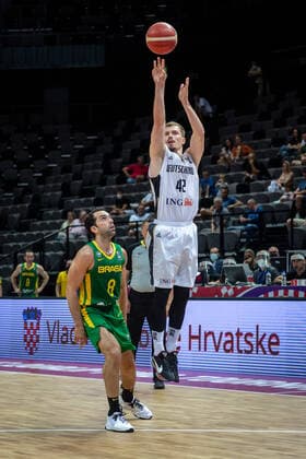 Basketball Split 04 07 2021 Olympic Qualification FIBA Olympic Qualifying Tournament 2020 Final Germany GER Brazil BRA Andreas Obst Germany, No 42 Vitor Benite Brazil, No 08