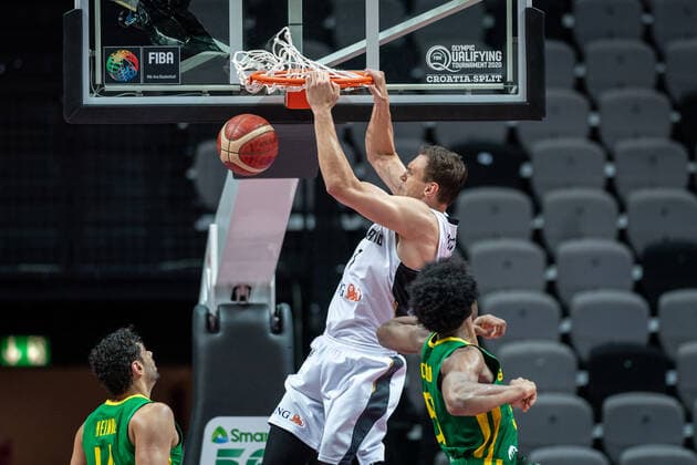 Basketball Split 04 07 2021 Olympic Qualification FIBA Olympic Qualifying Tournament 2020 Final Germany GER Brazil BRA Johannes Voigtmann Germany, No 07 Bruno Caboclo Brazil, No 50