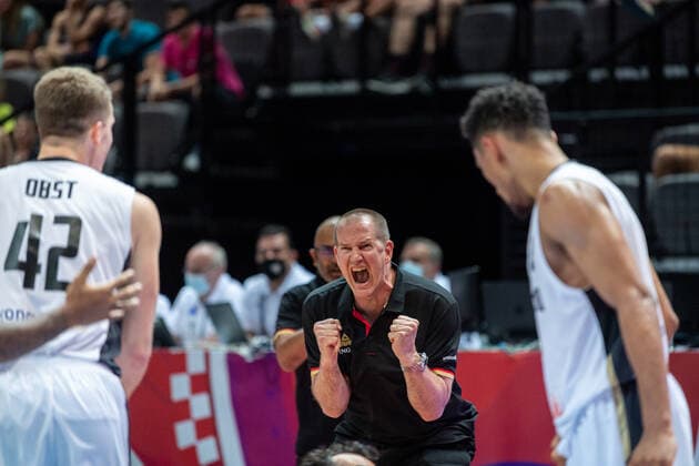 Basketball Split 04 07 2021 Olympic Qualification FIBA Olympic Qualifying Tournament 2020 Final Germany GER Brazil BRA Henrik Rödl Germany, national coach Rodl Roedl cheering