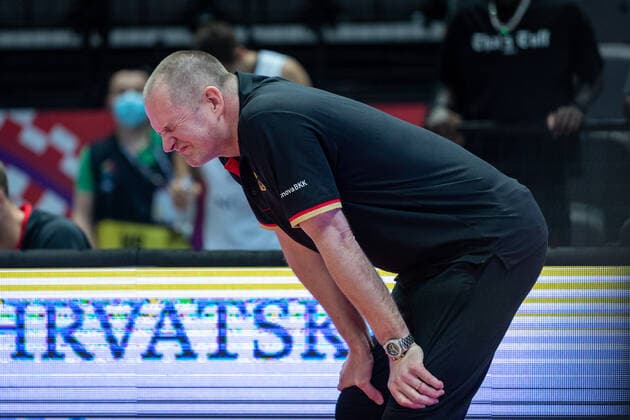 Basketball Split 04 07 2021 Olympic Qualifying FIBA Olympic Qualifying Tournament 2020 Final Germany GER Brazil BRA Henrik Rödl Germany, national coach Rodl Roedl weeps with joy as victory and Olympic qualification is confirmed