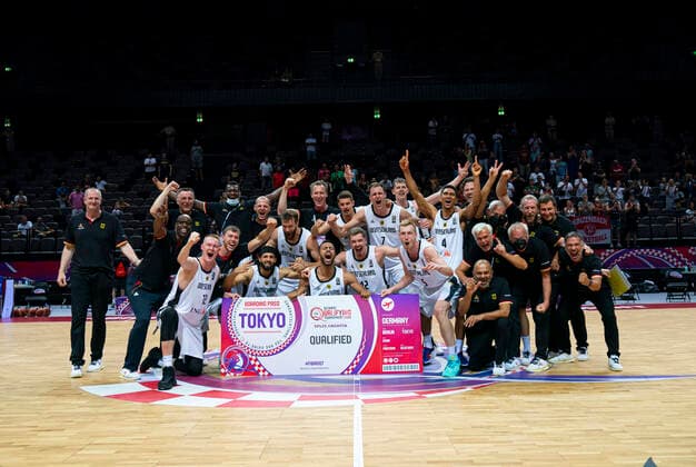 Basketball Split 04 07 2021 Olympic Qualifying FIBA Olympic Qualifying Tournament 2020 Final Germany GER Brazil BRA Germany qualifies for the Tokyo Olympics by beating Brazil.