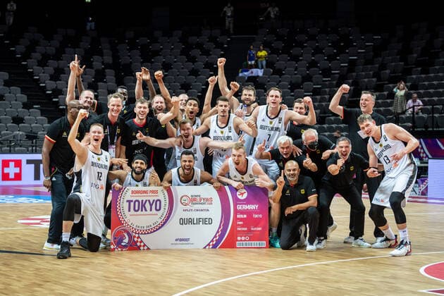 Basketball Split 04 07 2021 Olympic Qualifiers FIBA Olympic Qualifying Tournament 2020 Final Germany GER Brazil BRA Germany qualifies for Tokyo Olympics with win over Brazil Cheers Germany