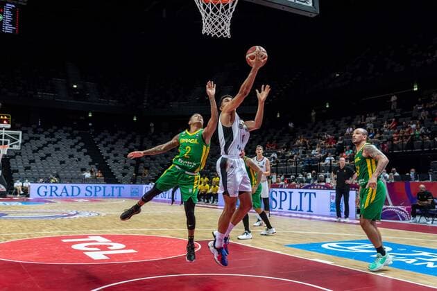 Basketball Split 04 07 2021 Olympic Qualifying FIBA Olympic Qualifying Tournament 2020 Final Germany GER Brazil BRA Maodo Lo Germany, No 04 Yago Santos Brazil, No 02