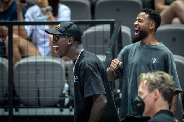 Basketball Split 04 07 2021 Olympic Qualifying FIBA Olympic Qualifying Tournament 2020 Final Germany GER Brazil BRA Dennis SchrËÜder as a spectator in the arena cheering for the German team.