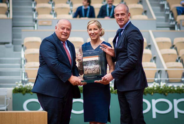 Mandatory Credit: Photo by Rob Prange Shutterstock (10286336bx) Chris Evert during a ceremony commemorating the 40th anniversary of her third Roland Garros title French Open Tennis Championships, Day 12, Roland Garros, Paris, France - 6 June 2019 French Open Tennis Championships, Day 12, Roland Garros, Paris, France - 6 June 2019  Copyright: xRobxPrange Shutterstockx 10286336bx