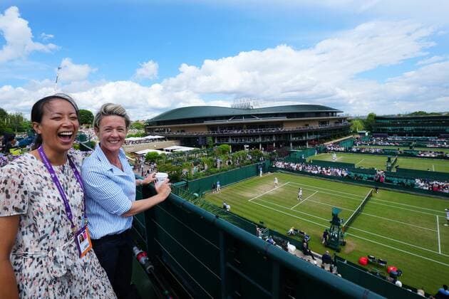 Mandatory Credit: Photo by Shutterstock (12196118a) Billie Jean Cup Captain, Anne Keothavong and Claire Wood watching Harriet Dart and Heather Watson in the doubles Wimbledon Tennis Championships, Day 7, The All England Lawn Tennis and Croquet Club, London, UK - 05 Jul 2021 Wimbledon Tennis Championships, Day 7, The All England Lawn Tennis and Croquet Club, London, UK - 05 Jul 2021  Copyright: xShutterstockx 12196118a