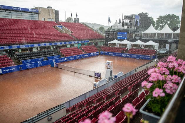 210705 Game interruption due to rain during Day 1 of the Nordea Open on 5 July 2021 in Bastad,  Copyright: MATHILDAxAHLBERG BB210705BB199