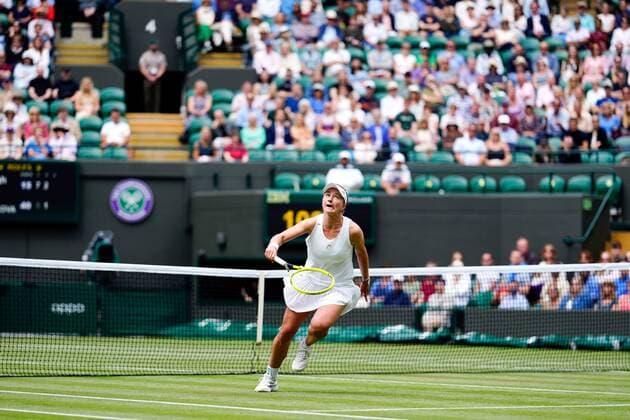 Mandatory Credit: Photo by Shutterstock (12196118ca) Barbora Krejcikova during her fourth round match Wimbledon Tennis Championships, Day 7, The All England Lawn Tennis and Croquet Club, London, UK - 05 Jul 2021 Wimbledon Tennis Championships, Day 7, The All England Lawn Tennis and Croquet Club, London, UK - 05 Jul 2021  Copyright: xShutterstockx 12196118ca