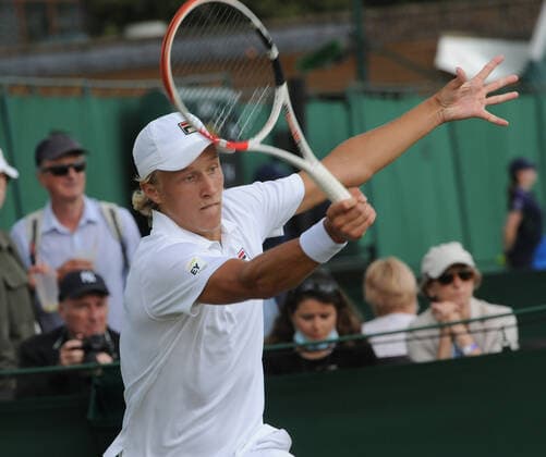 Lawn Tennis - 2021 All England Championships - Week Two - Monday - Wimbledon Leo Borg v Marko Topo Bjorn Borg™s son, Leo Borg 