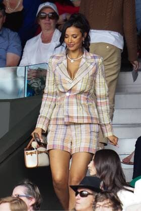 Mandatory Credit: Photo by Javier Garcia Shutterstock (12196117ej) Maya Jama in the crowd on Centre Court Wimbledon Tennis Championships, Day 7, The All England Lawn Tennis and Croquet Club, London, UK - 05 Jul 2021 Wimbledon Tennis Championships, Day 7, The All England Lawn Tennis and Croquet Club, London, UK - 05 Jul 2021  Copyright: xJavierxGarcia Shutterstockx 12196117ej